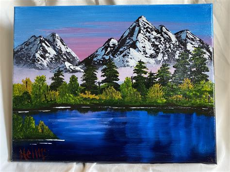 lake painting ideas|paintings with mountains and lake.